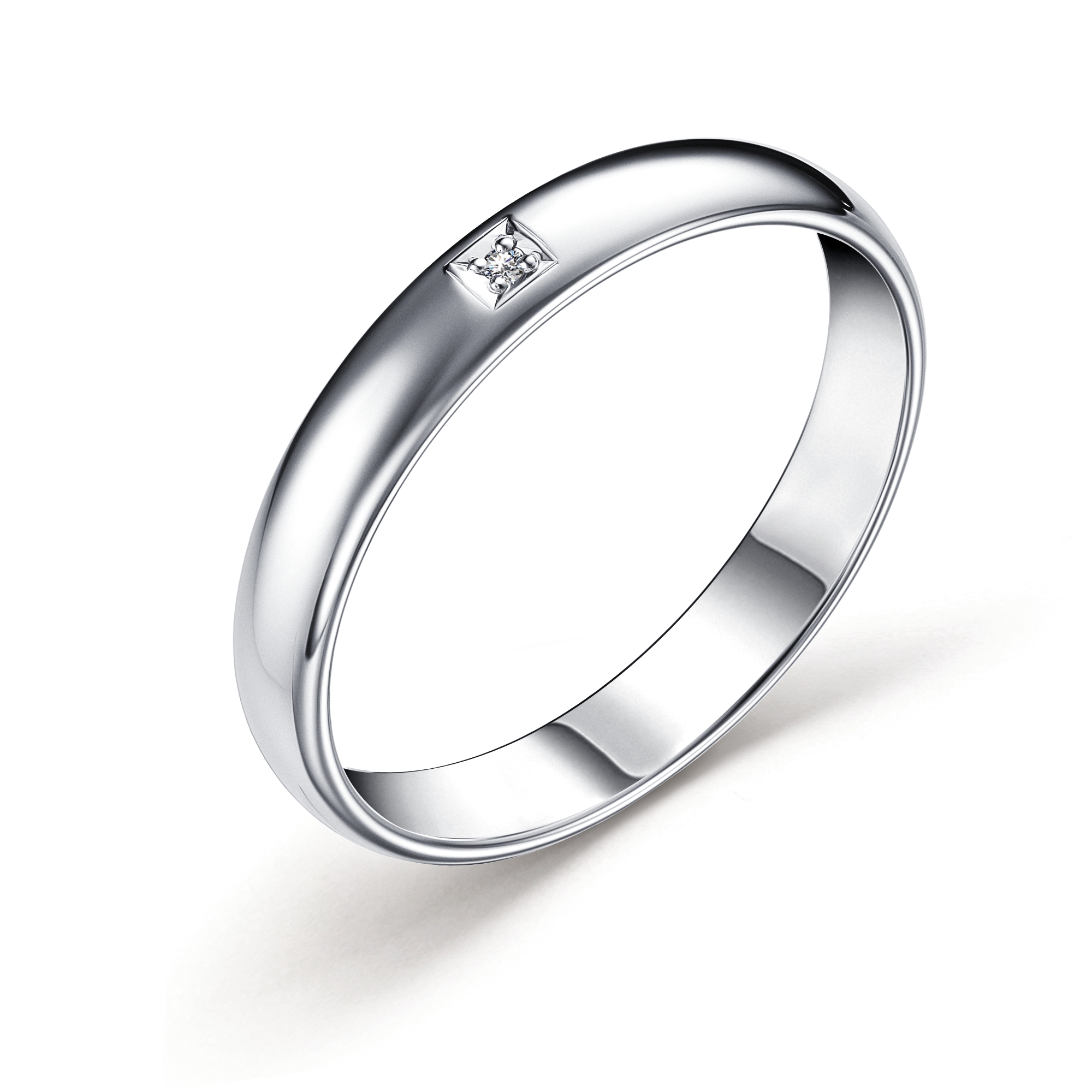 Кольцо обручальное из серебра 925 с бриллиантом