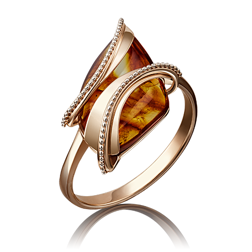 Кольцо из розового золота 585 с янтарем