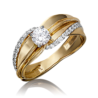 Кольцо из красного золота 585 с фианитом