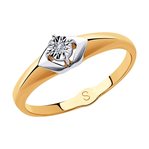 Кольцо из комбинированного золота 585 с бриллиантом