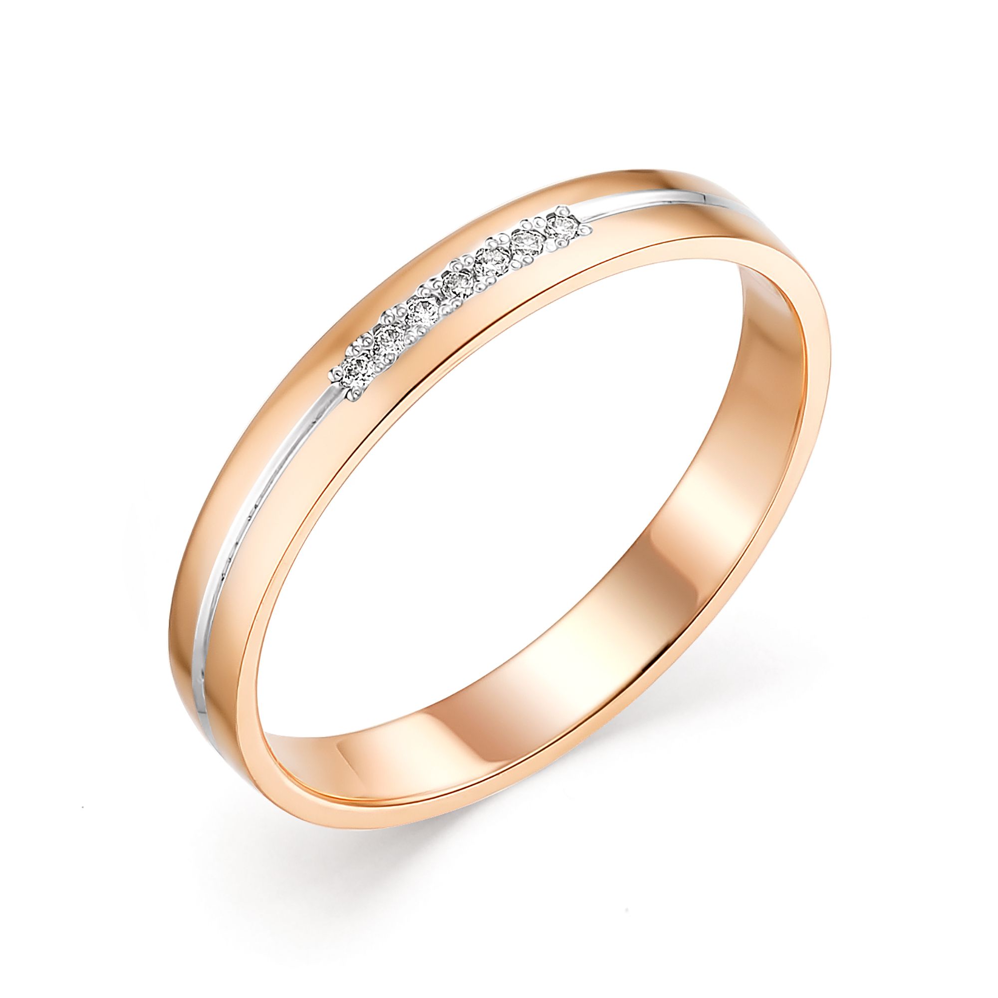 Кольцо обручальное из розового золота 585 с бриллиантами