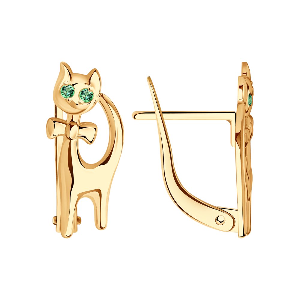 Серьги из красного золота 585 с фианитом