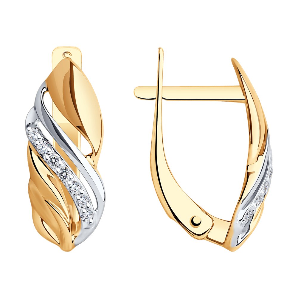 Серьги из красного золота 585 с фианитом