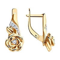 Серьги из красного золота 585 с фианитом