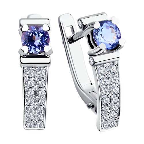 Серьги из белого золота 585 с танзанитом