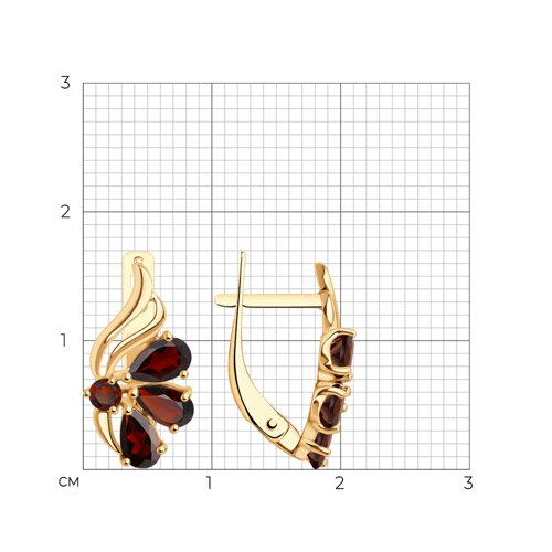 Серьги из красного золота 585 с гранатом