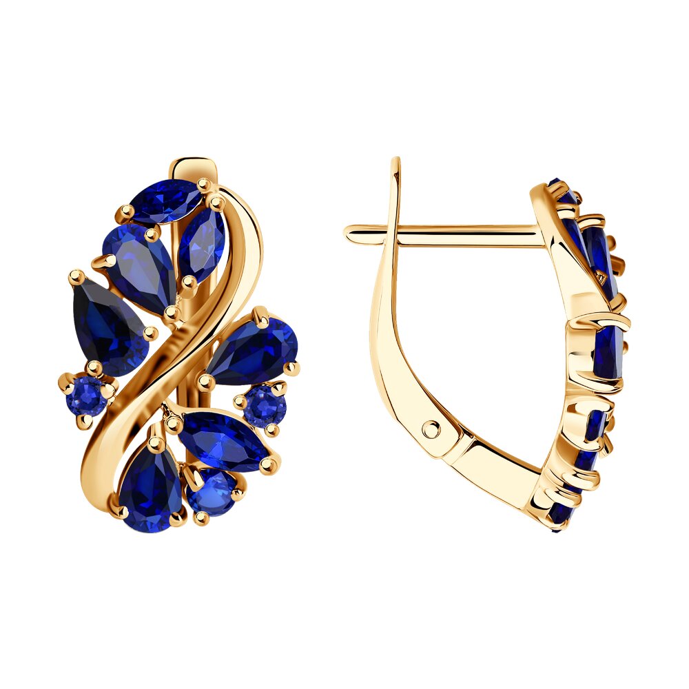 Серьги из красного золота 585 с корундом